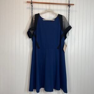 NWT Serena Williams Women’s Blue Mesh Short Sleeve Flare Dress Plus Size 2X